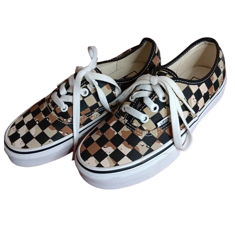 Vans Authentic Sneaker Women 5.5 Men 4.0 Tan Camo Checkerboard Excellent Low Top